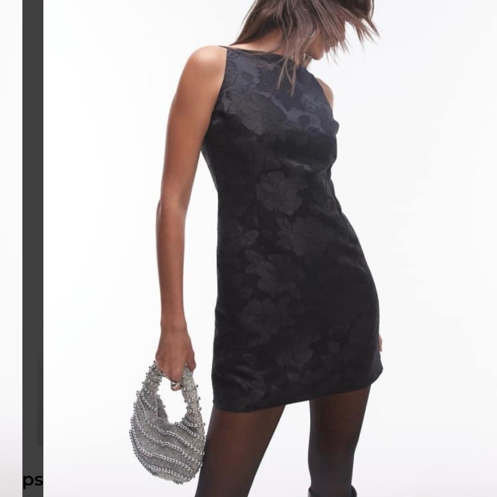Topshop Women’s Topshop jacquard high square neck mini dress in black size 4